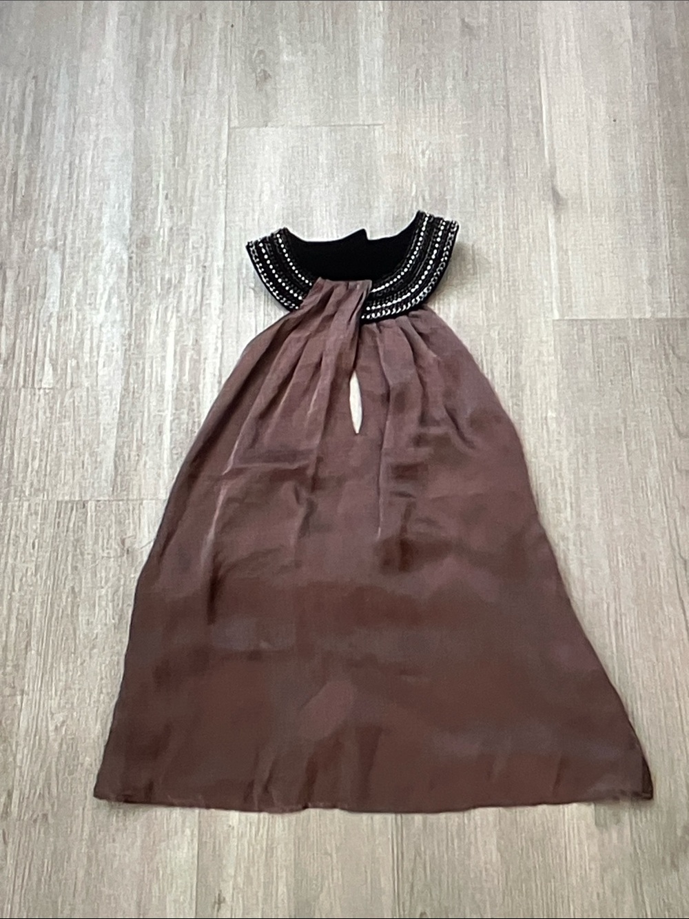 bebe Brown Blouse with Black Embellished Collar